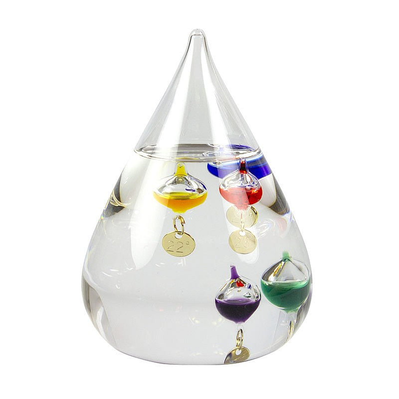 Teardrop-shaped Galileo thermometer
