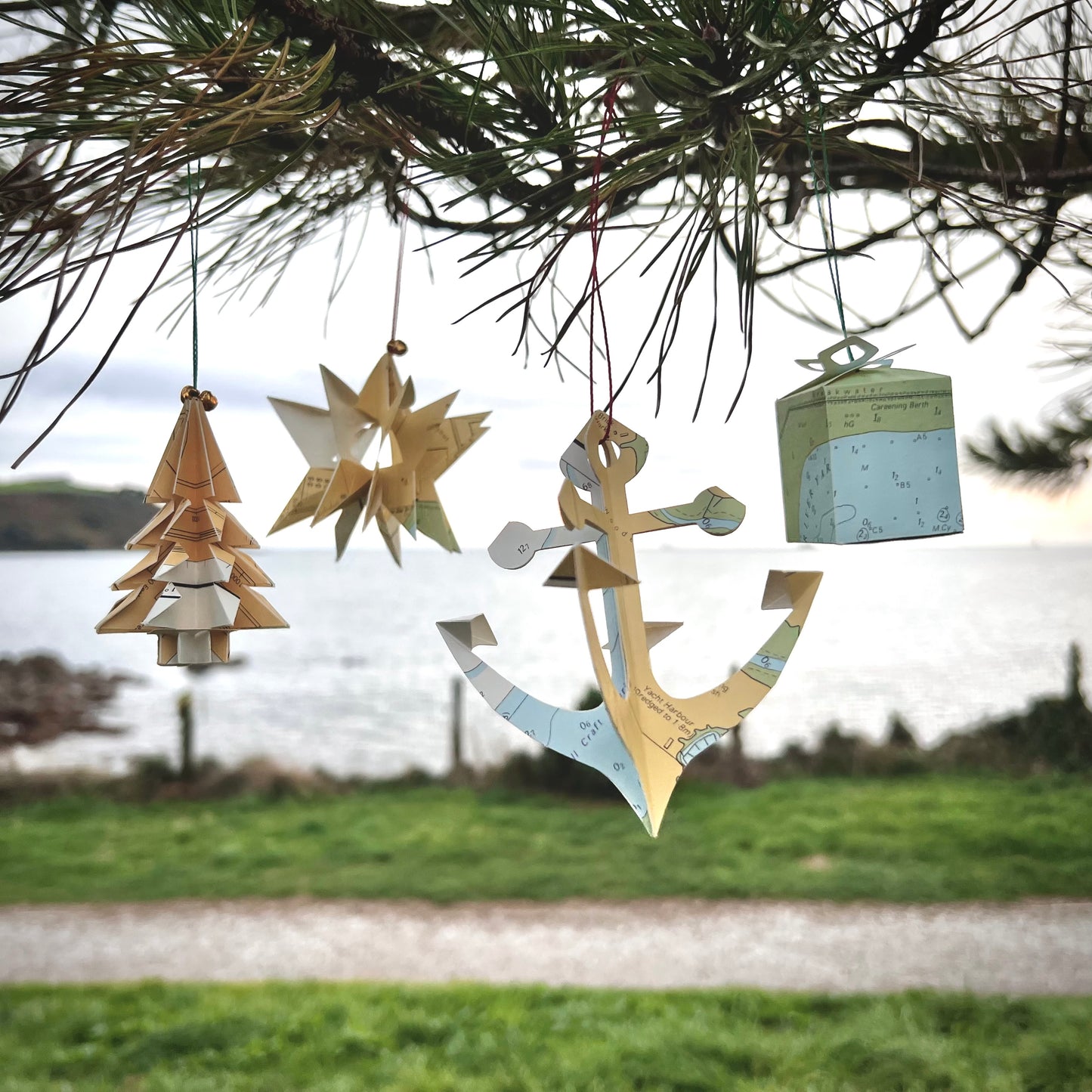 Nautical chart Christmas ornaments - pack of 4