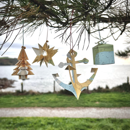 Nautical chart Christmas ornaments - pack of 4