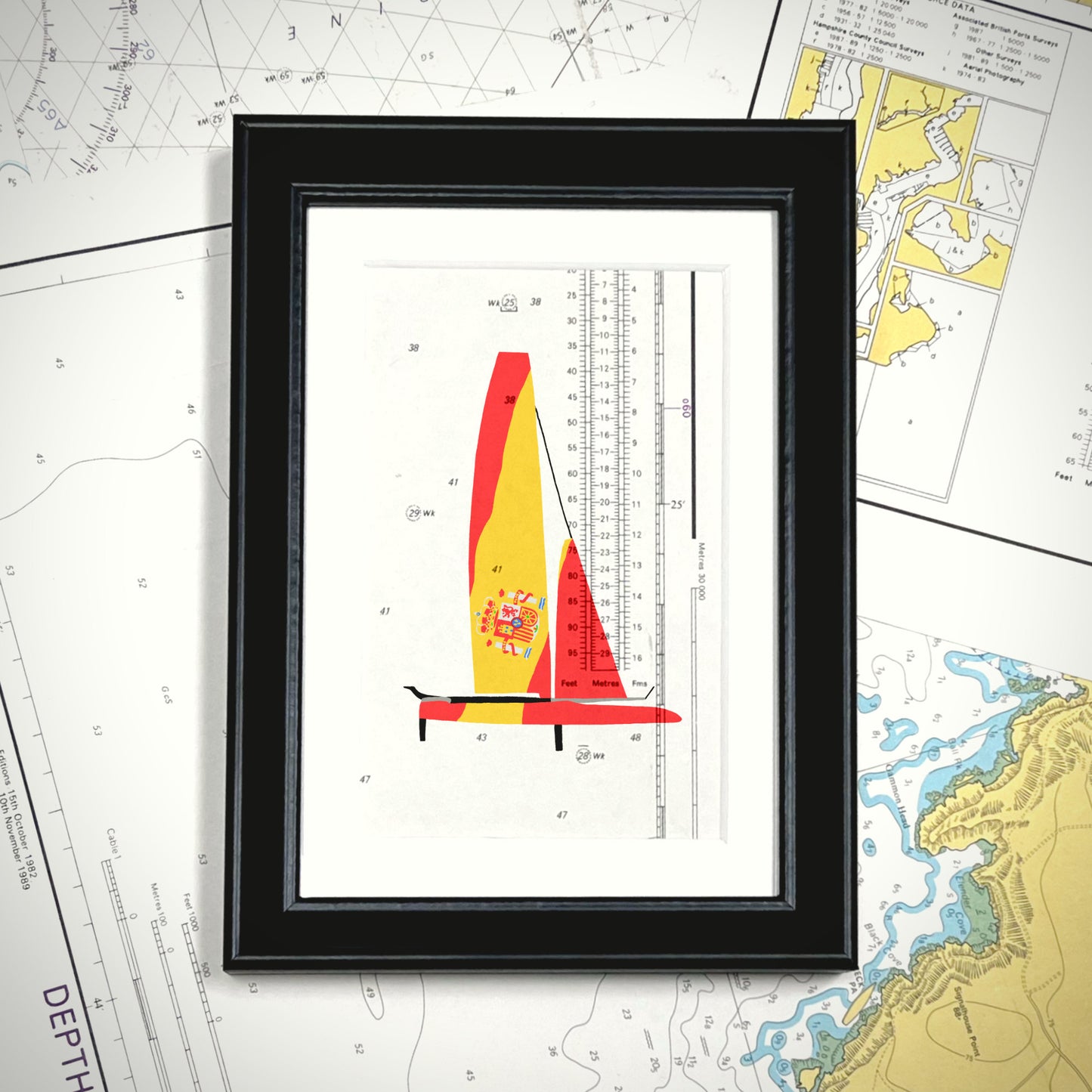 F50 team flags framed print on chart offcut