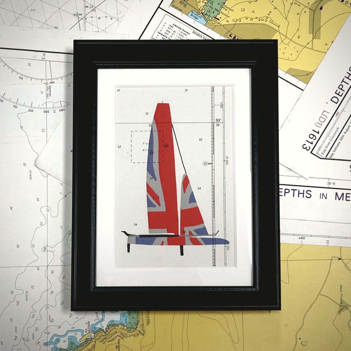 F50 team flags framed print on chart offcut