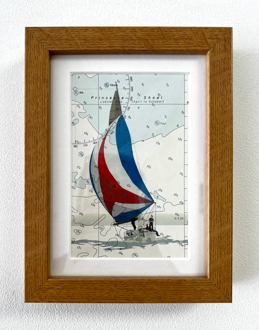 Dynamic Sailing Yacht framed print on chart offcut