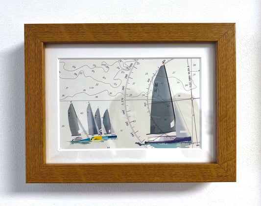 National 12s in Salcombe framed print on chart offcut