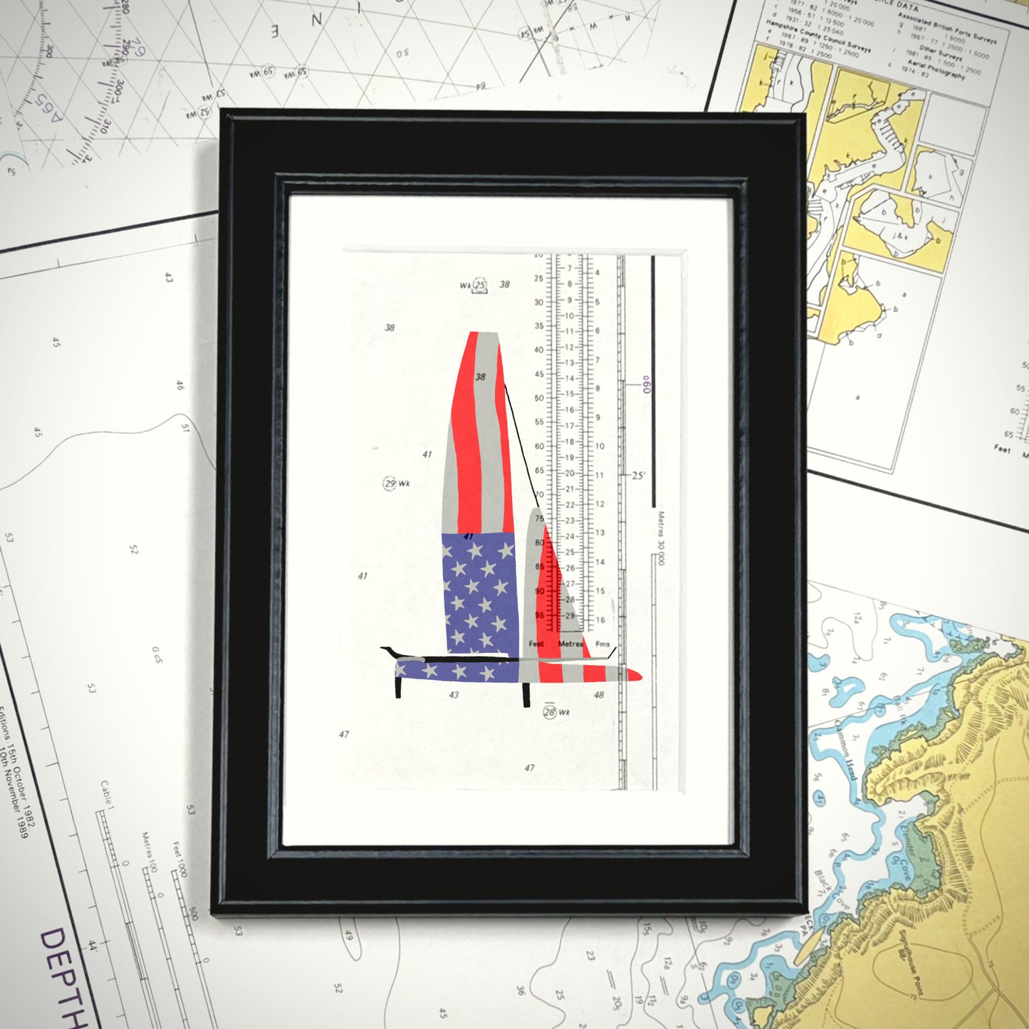 F50 team flags framed print on chart offcut